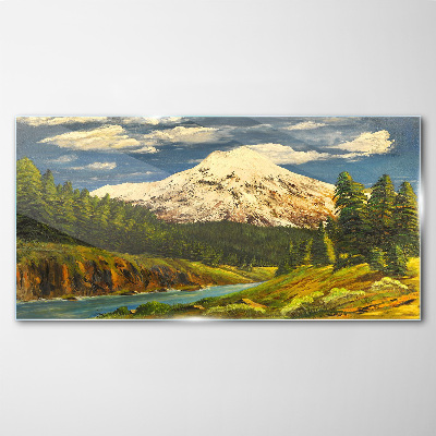 Mountain landscape with a river Glass Print
