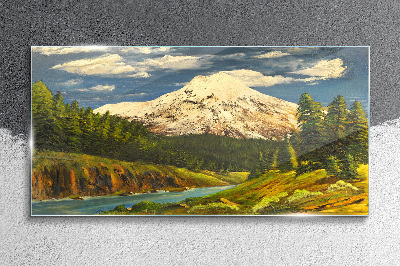 Mountain landscape with a river Glass Print