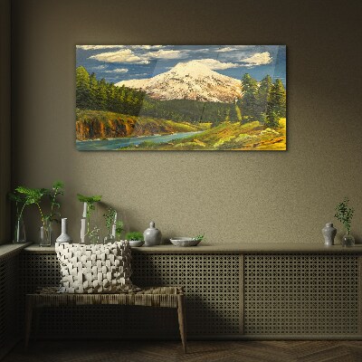 Mountain landscape with a river Glass Print