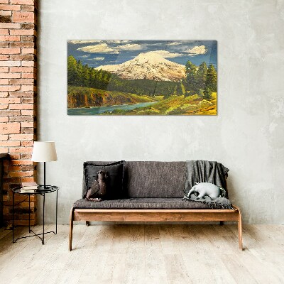 Mountain landscape with a river Glass Print