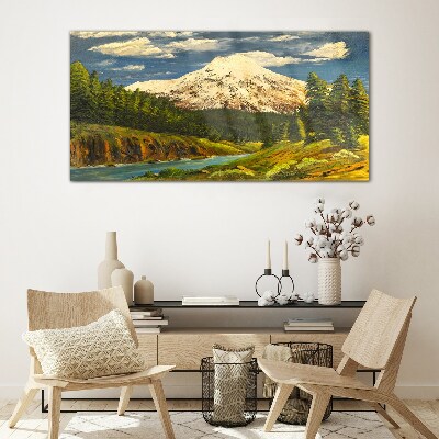 Mountain landscape with a river Glass Print