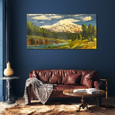 Mountain landscape with a river Glass Print