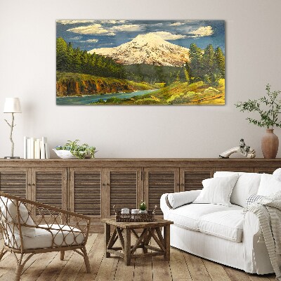Mountain landscape with a river Glass Print