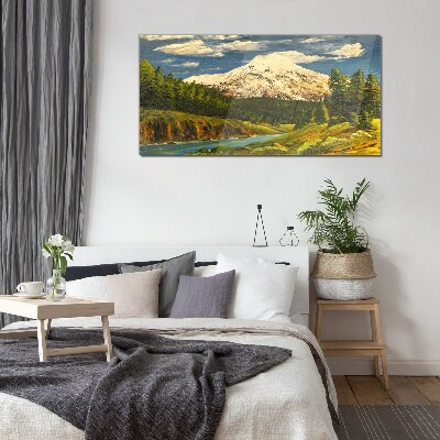 Mountain landscape with a river Glass Print