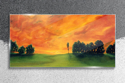 Tree sunset sky Glass Print