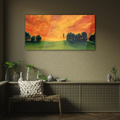 Tree sunset sky Glass Print