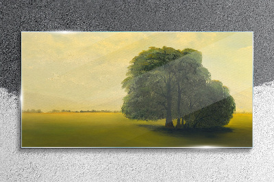 A peaceful landscape with a tree Glass Print
