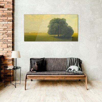 A peaceful landscape with a tree Glass Print