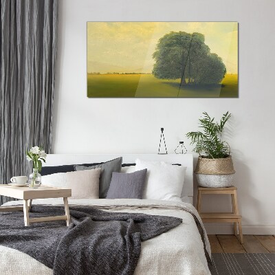 Painting tree sky field Glass Print