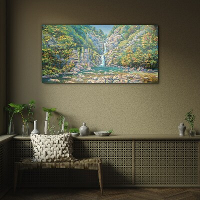 Waterfall in mountain scenery Glass Print