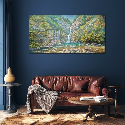 Waterfall in mountain scenery Glass Print