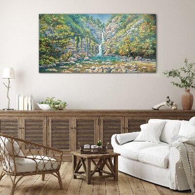 Waterfall in mountain scenery Glass Print