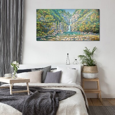 Waterfall in mountain scenery Glass Print