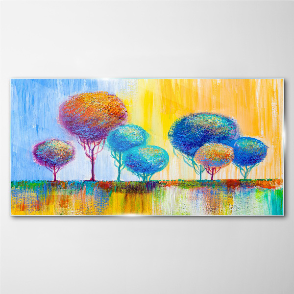 Colorful trees in the sunset light Glass Print
