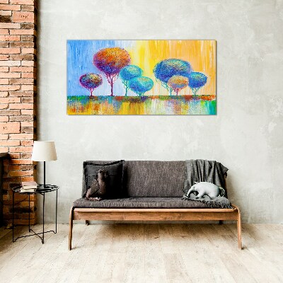 Painting abstraction trees Glass Print