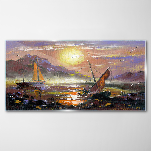 Sunset over the sea Glass Print