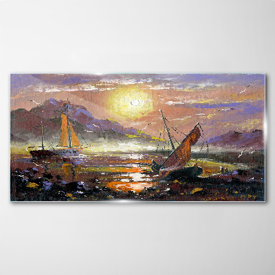 Sunset over the sea Glass Print