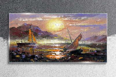 Painting boats Glass Print