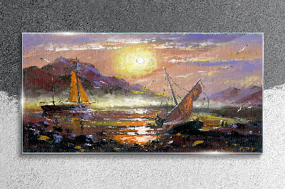 Sunset over the sea Glass Print
