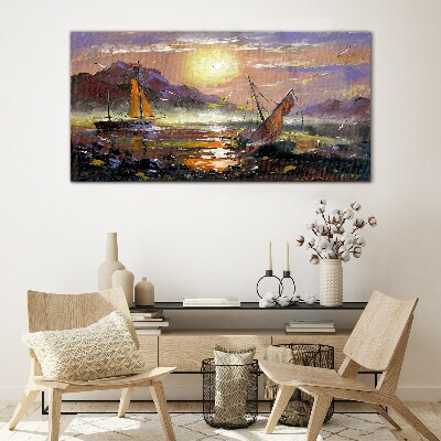 Painting boats Glass Print