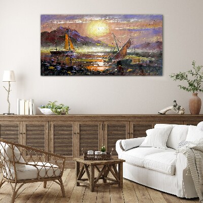 Sunset over the sea Glass Print