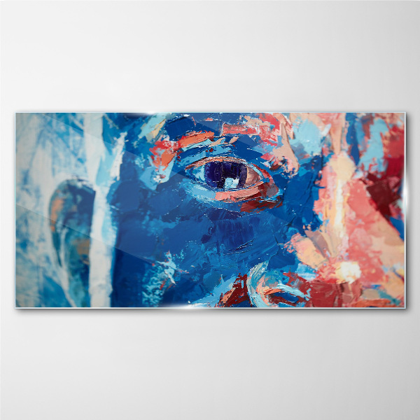 Intense Face in Blue Shades Glass Print