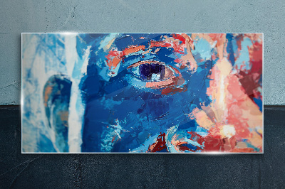 Intense Face in Blue Shades Glass Print