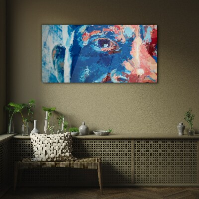 Intense Face in Blue Shades Glass Print