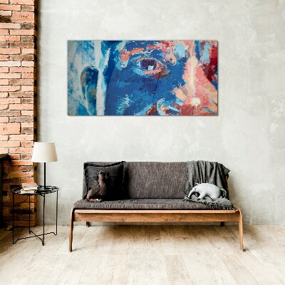 Intense Face in Blue Shades Glass Print