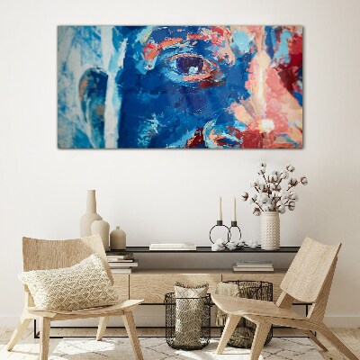 Intense Face in Blue Shades Glass Print