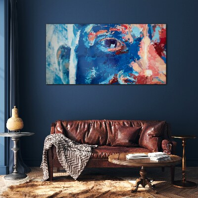 Intense Face in Blue Shades Glass Print
