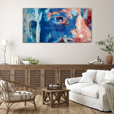 Intense Face in Blue Shades Glass Print