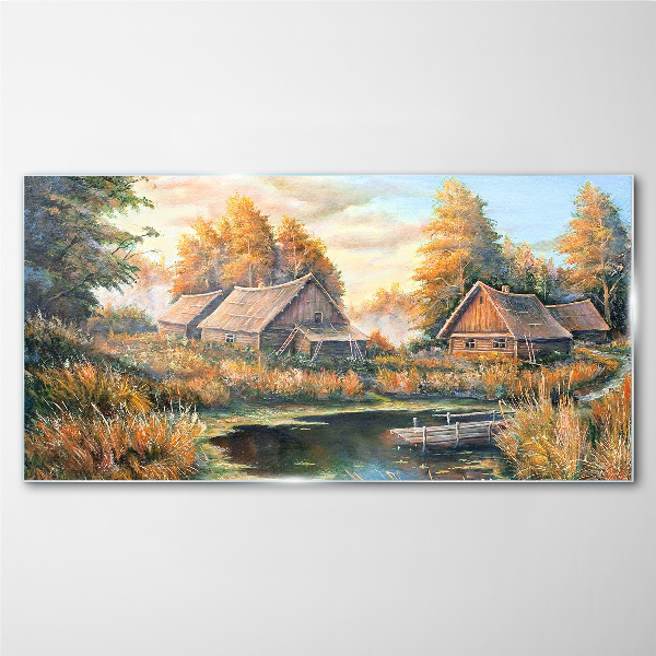 A peaceful rural landscape in the morning Glass Print