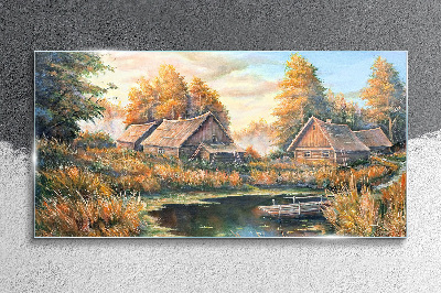 A peaceful rural landscape in the morning Glass Print