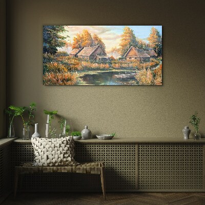 A peaceful rural landscape in the morning Glass Print