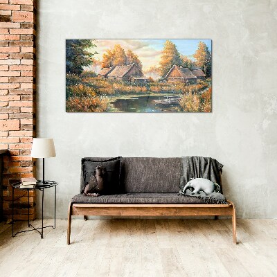 A peaceful rural landscape in the morning Glass Print
