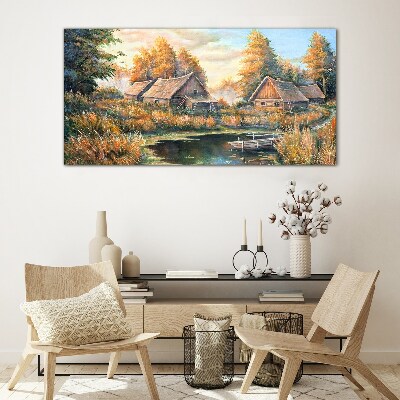 A peaceful rural landscape in the morning Glass Print