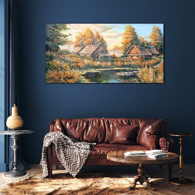 A peaceful rural landscape in the morning Glass Print