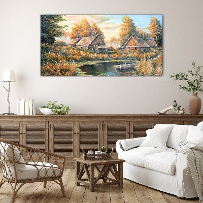 A peaceful rural landscape in the morning Glass Print