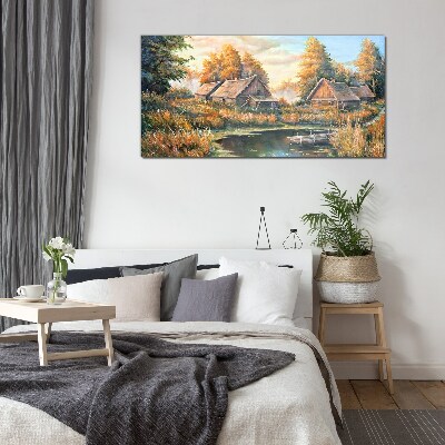 A peaceful rural landscape in the morning Glass Print