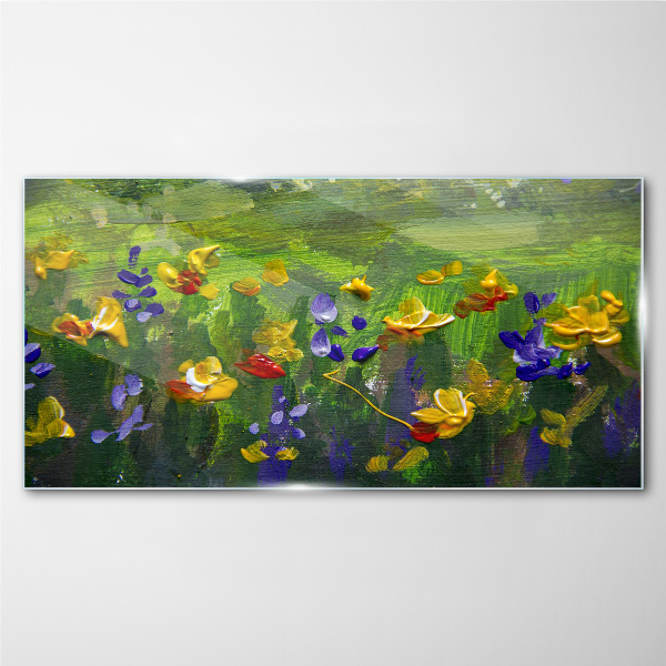 A floral landscape in spring colors Glass Print