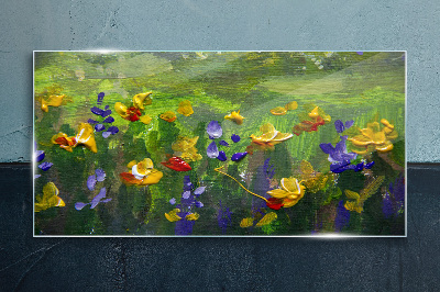 A floral landscape in spring colors Glass Print
