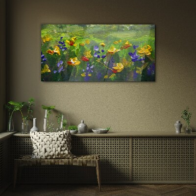 A floral landscape in spring colors Glass Print