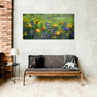 A floral landscape in spring colors Glass Print
