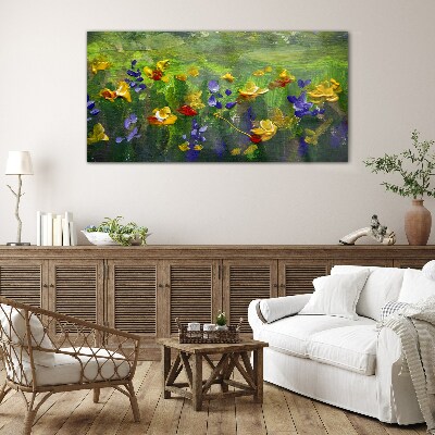 A floral landscape in spring colors Glass Print