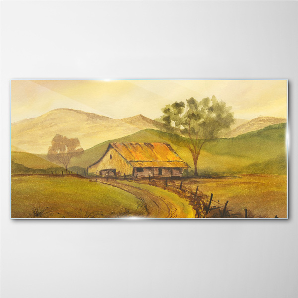 A peaceful rural landscape in the morning Glass Print