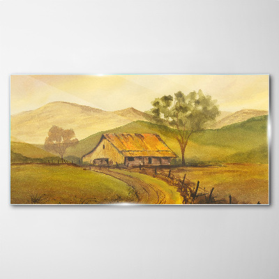 A peaceful rural landscape in the morning Glass Print