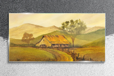 A peaceful rural landscape in the morning Glass Print
