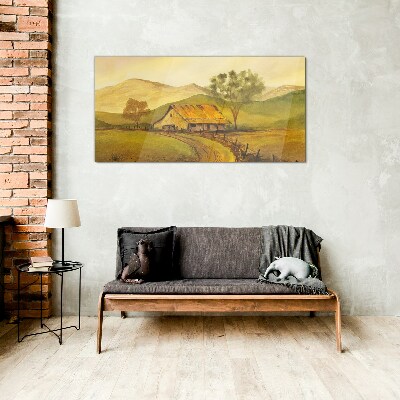 A peaceful rural landscape in the morning Glass Print