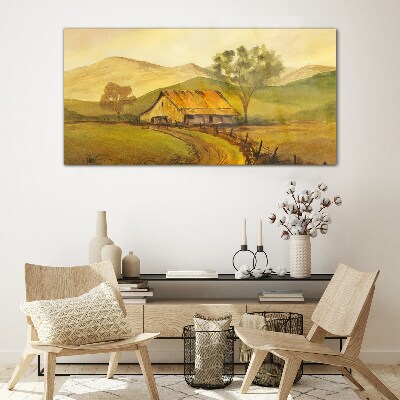 A peaceful rural landscape in the morning Glass Print